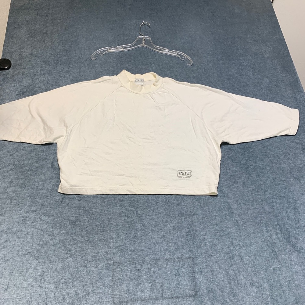 Pepe Jeans World Service Cropped T-Shirt Womens Medium Off-White Raglan Sleeve